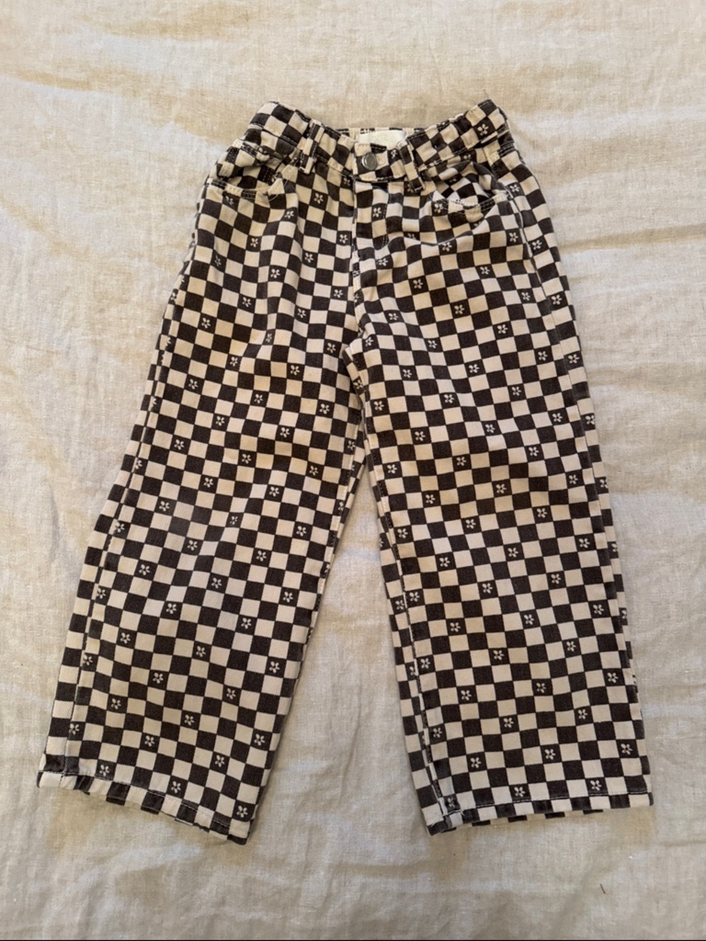 Zara Girls Black and White Checkerboard Kids Jeans